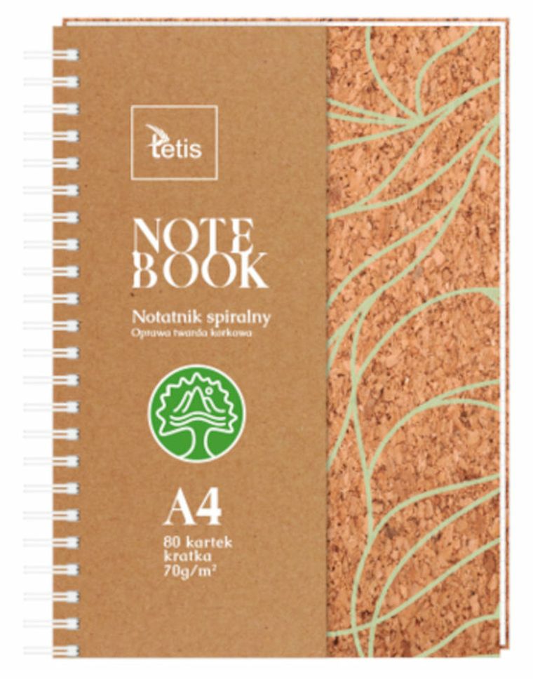 Tetis, kołonotatnik A4, 80 kartek, kratka, korek, 1 szt.