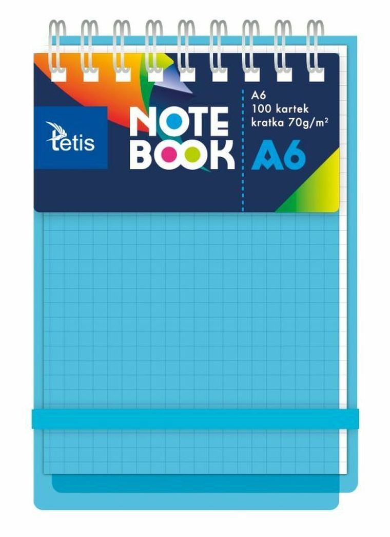 Tetis, kołonotatnik A6, 100 kartek, kratka, niebieska, 1 szt.