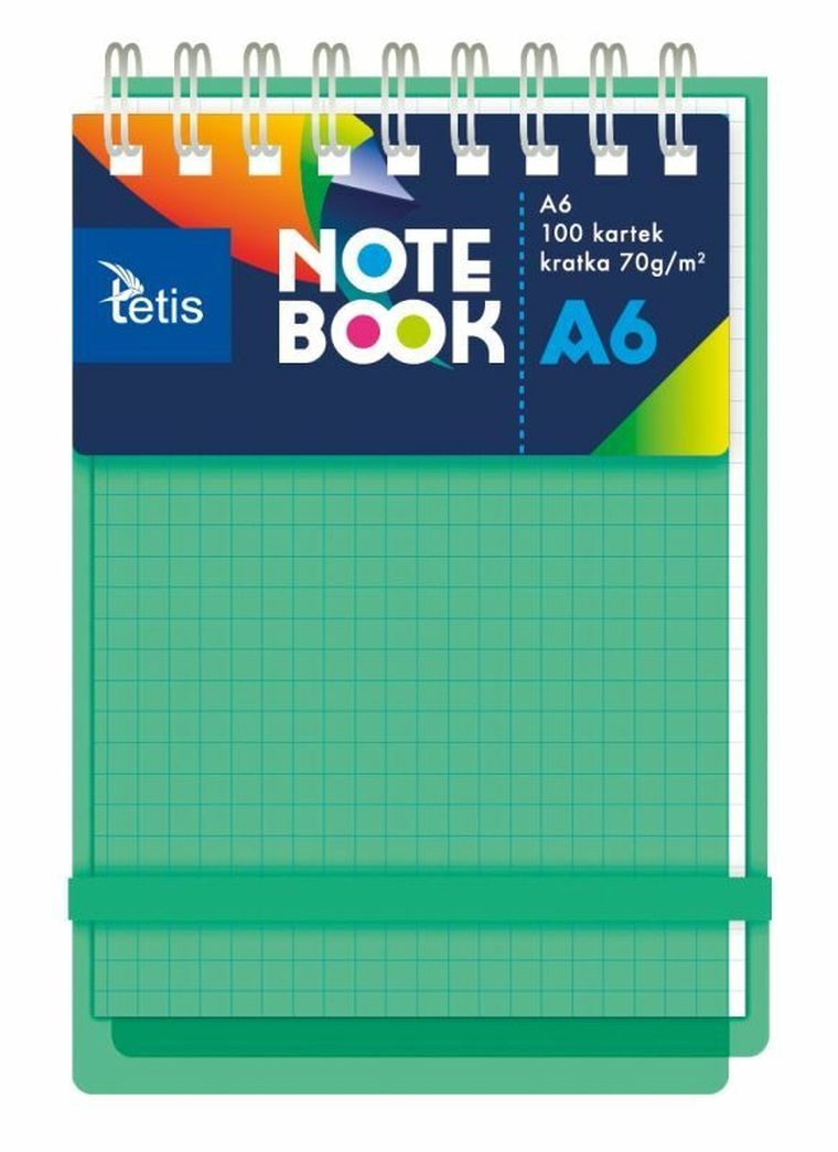 Tetis, kołonotatnik A6, 100 kartek, zielona, 1 szt.