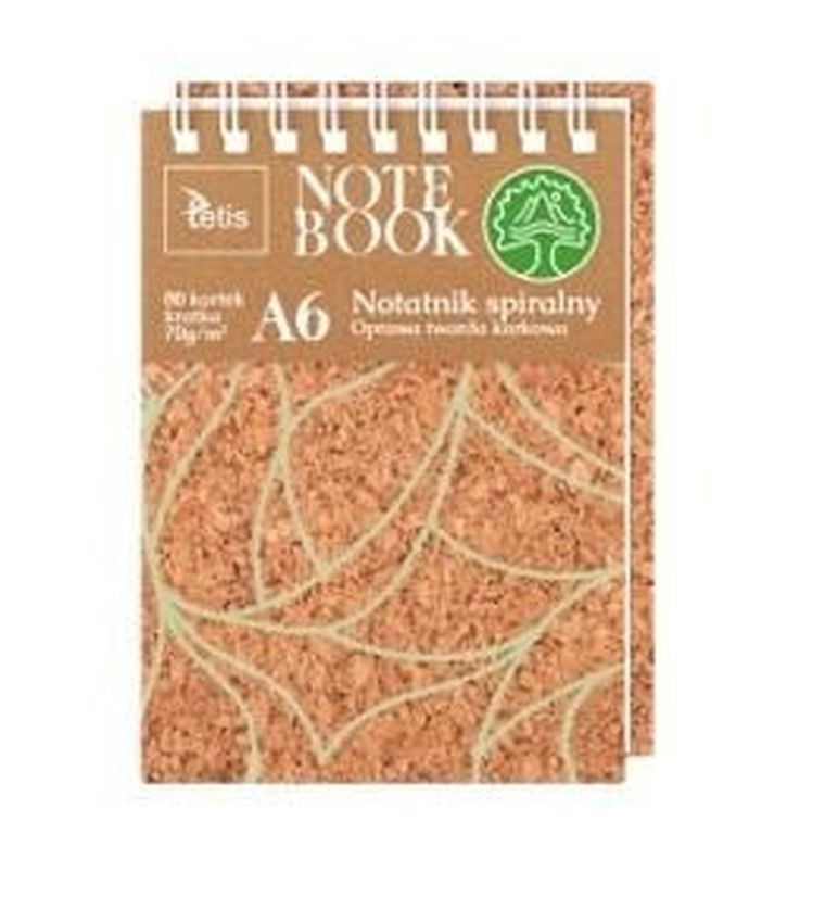 Tetis, kołonotatnik A6, 80 kartek, kratka, korek, 1 szt.