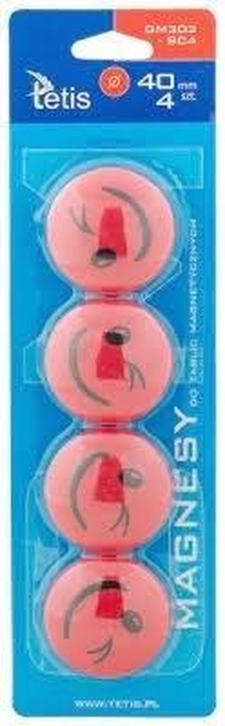 Tetis, magnesy do tablic, czerwone, 4 szt.