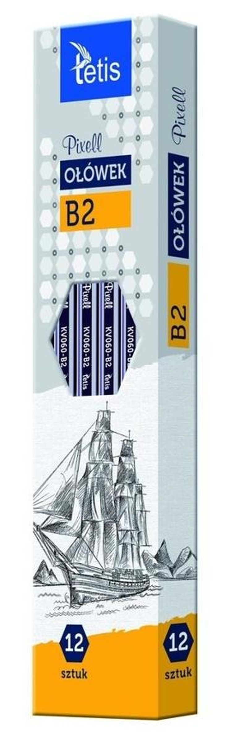 Tetis, ołówek Pixell heksagon, twardość B2, 12 szt.