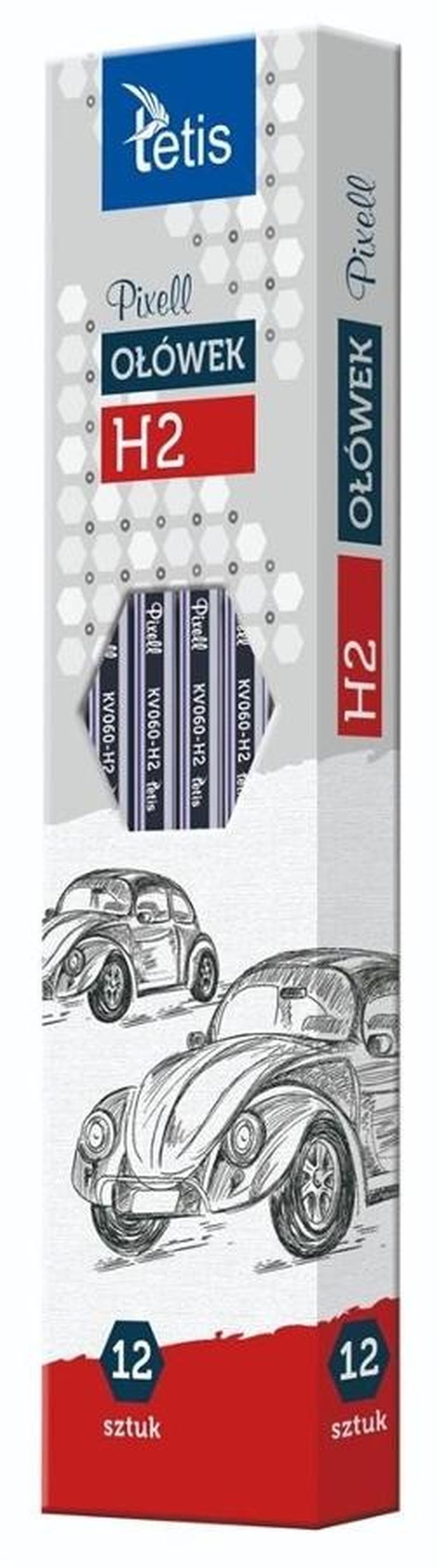 Tetis, ołówek Pixell heksagon, twardość H2, 12 szt.