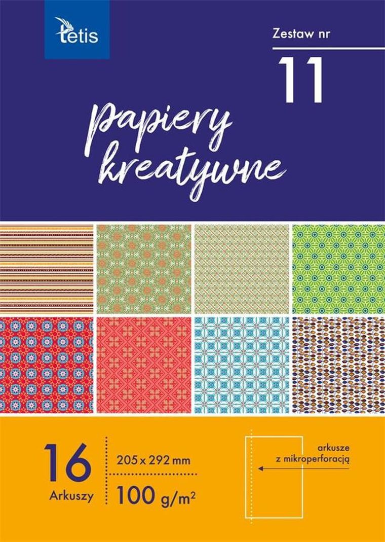 Tetis, papiery kreatywne A4, 16 kartek, zestaw nr. 11