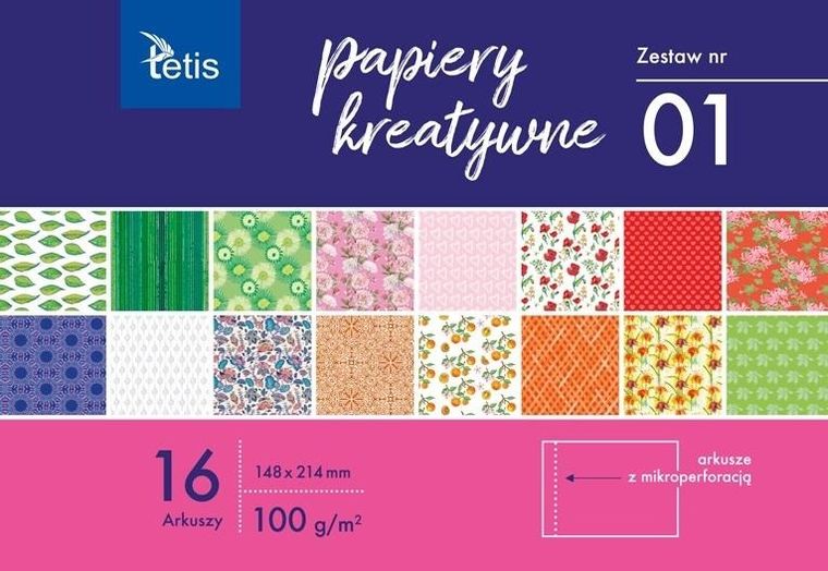 Tetis, papiery kreatywne A5, 16 kartek, zestaw nr. 1