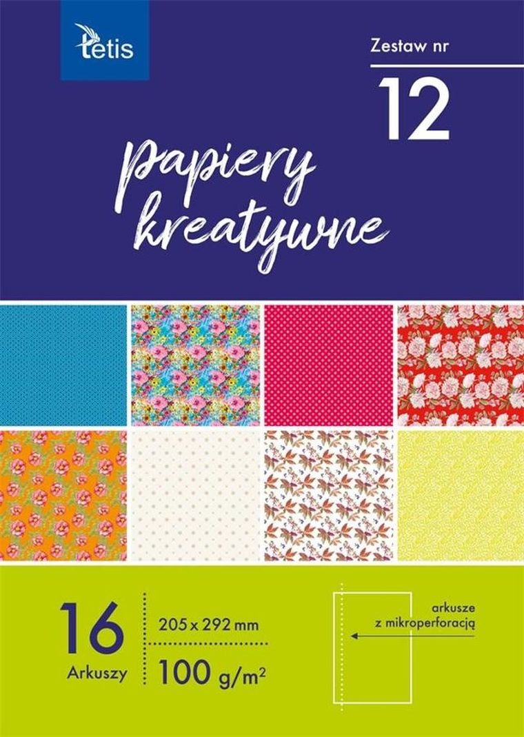 Tetis, papiery kreatywne A5, zestaw nr 12, 16 arkuszy