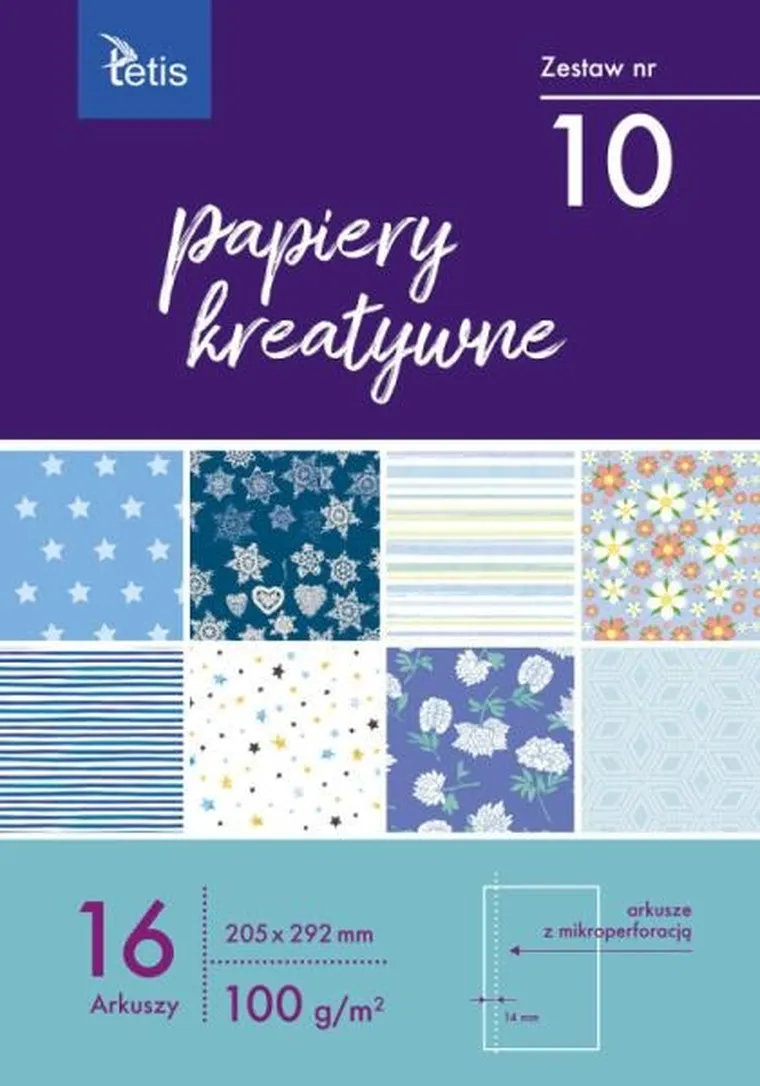 Tetis, papiery kreatywne, zestaw nr 10, 16 arkuszy