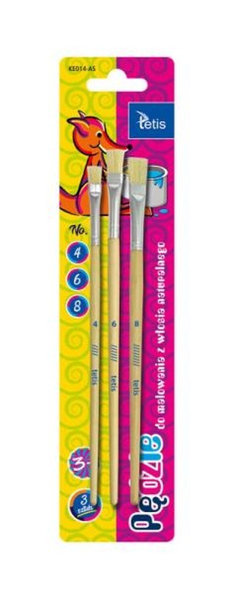 Tetis, pędzle płaskie, 3 szt. w rozmiarach: 4, 6, 8