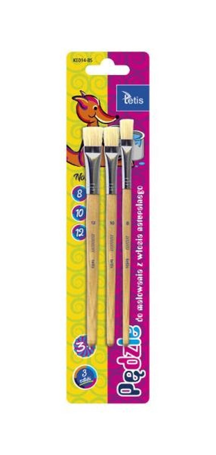 Tetis, pędzle płaskie, 3 szt. w rozmiarach: 8, 10, 12