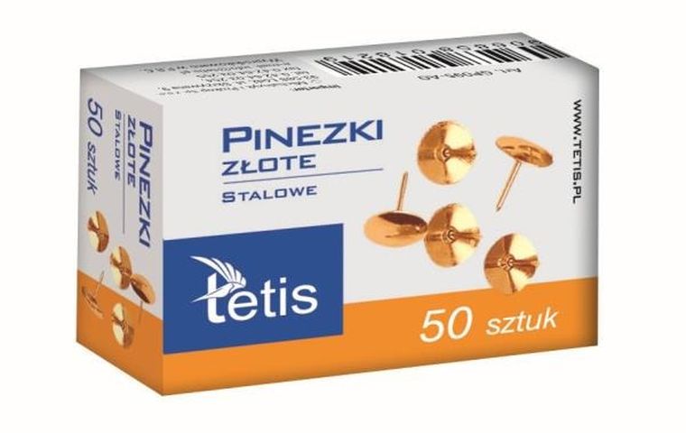 Tetis, pinezki stalowe, złote, 50 szt.