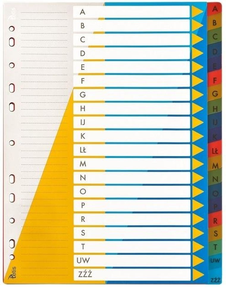 Tetis, przekładki A4, PP, alfabetyczne