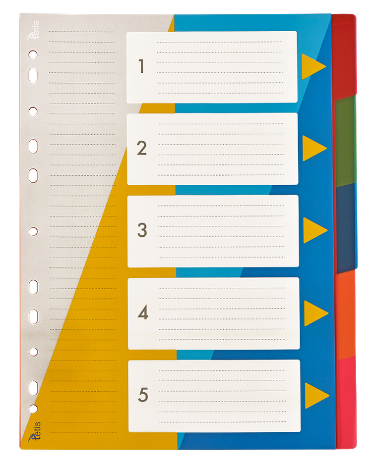 Tetis, przekładki A4, PP, numeryczne, 1-5