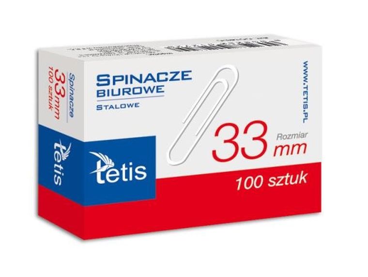Tetis, spinacze biurowe, 33 mm, 100 szt.