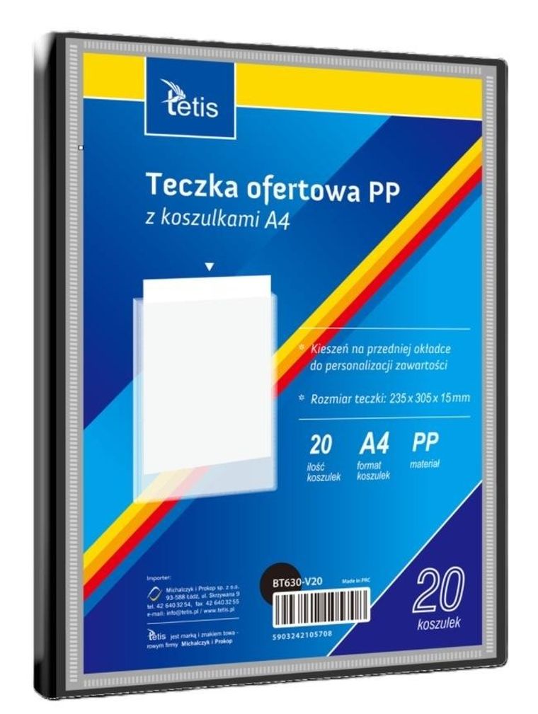 Tetis, teczka ofertowa A4 PP + 20 koszulek, czarna