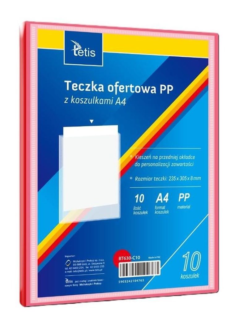 Tetis, teczka ofertowa PP, 10 koszulek, A4, czerwona, 1 szt.