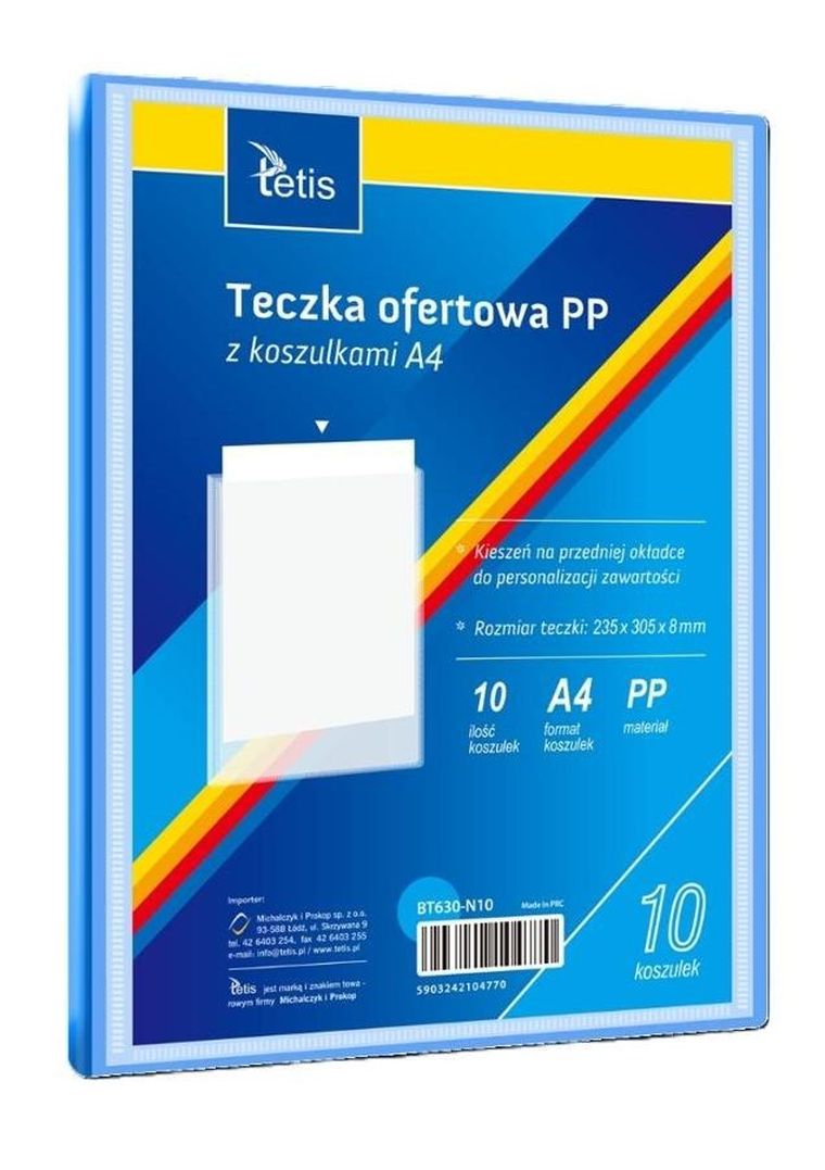 Tetis, teczka ofertowa PP, 10 koszulek, A4, niebieska, 1 szt.