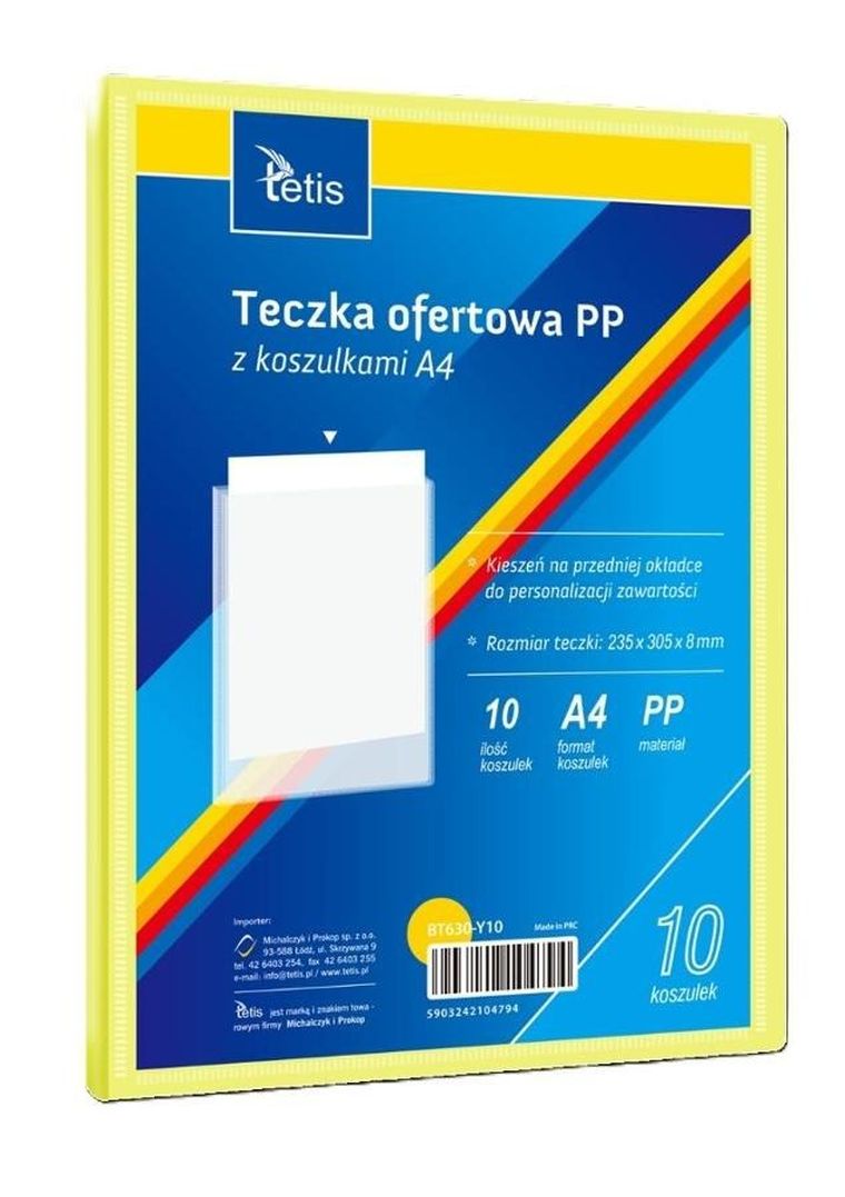 Tetis, teczka ofertowa PP, 10 koszulek, A4, żółta, 1 szt.