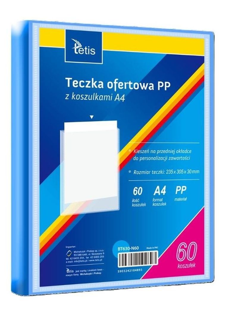 Tetis, teczka ofertowa PP, 60 koszulek, A4, niebieska, 1 szt.