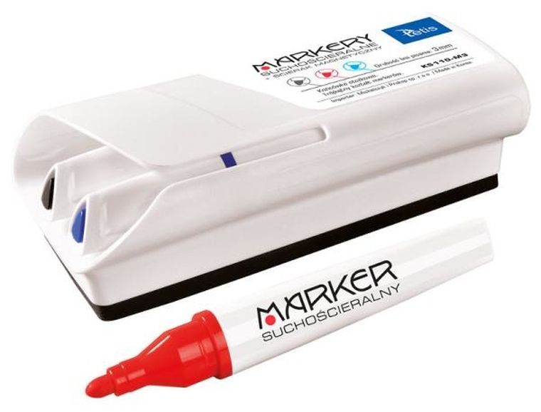 Tetis, zestaw: markery suchościeralne, 3 szt. + ścierak magnetyczny