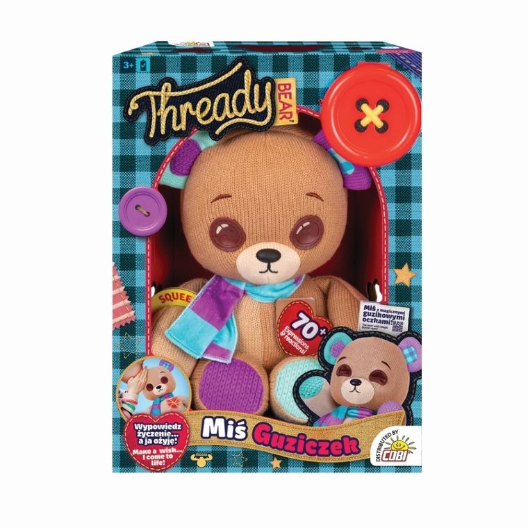 Thready Bear, Miś Guziczek, Miś z magicznymi guzikowymi oczami, maskotka interaktywna