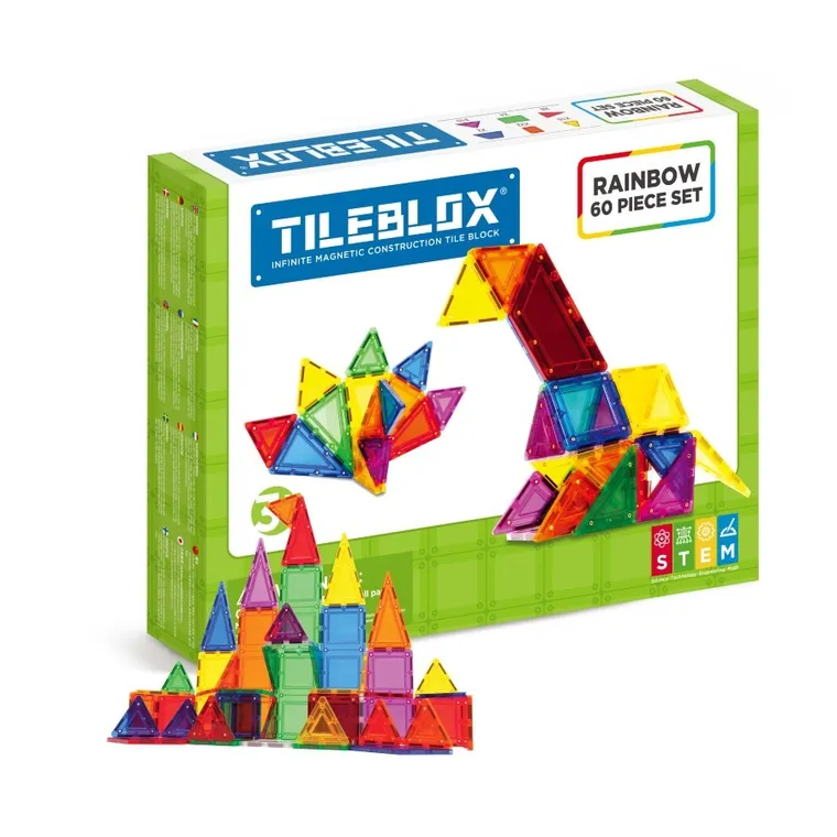 Tileblox, Zestaw tęczowy, klocki magnetyczne, 60 elementów