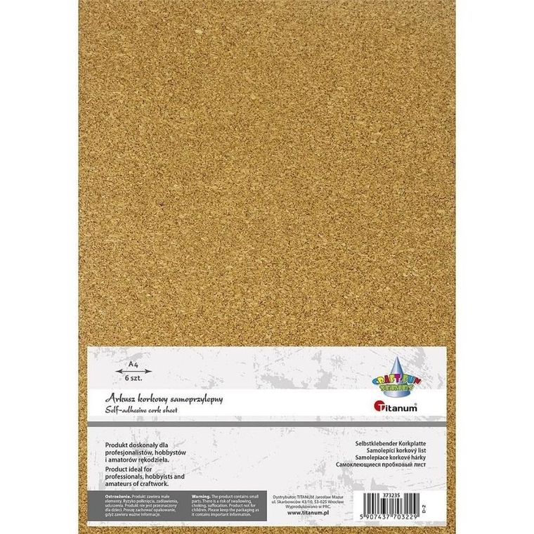 Titanum, arkusze korkowe samoprzylepne, A4, 1 mm, 6 szt.