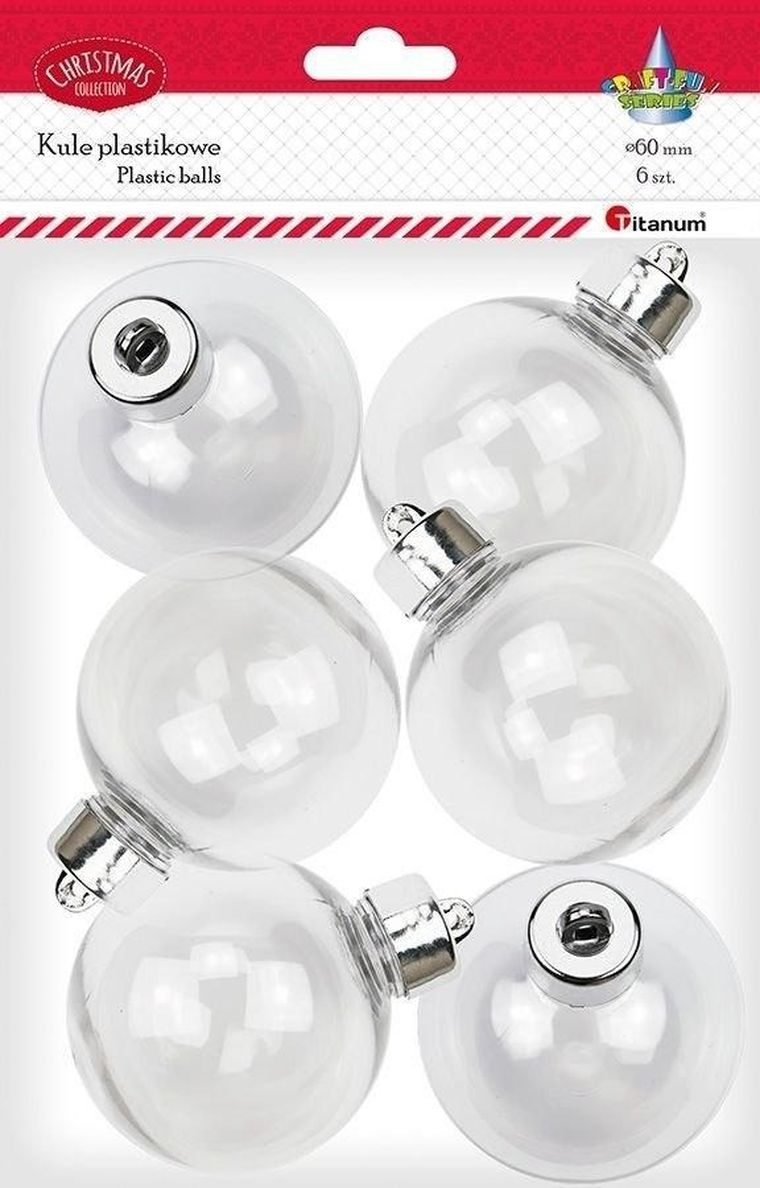 Titanum, bombki plastikowe, kule, 6 cm, 6 szt.