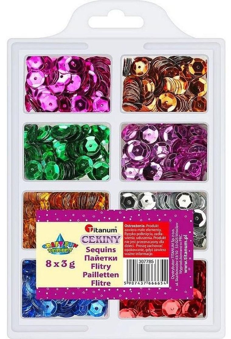 Titanum, cekiny, 8mm zestaw metaliczny, 8 kolorów