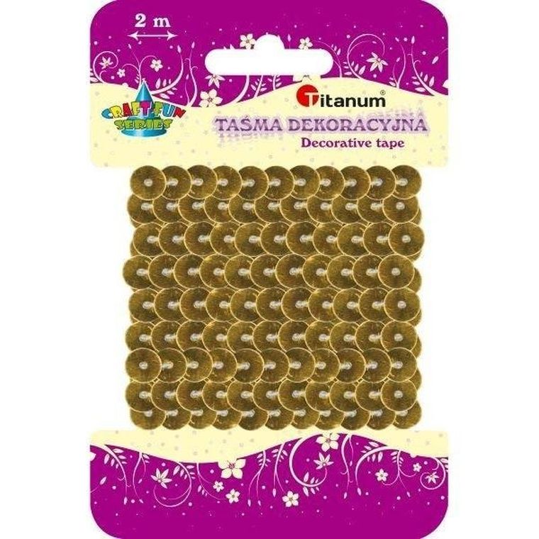 Titanum, cekiny na taśmie, 6mm, 2m, złote