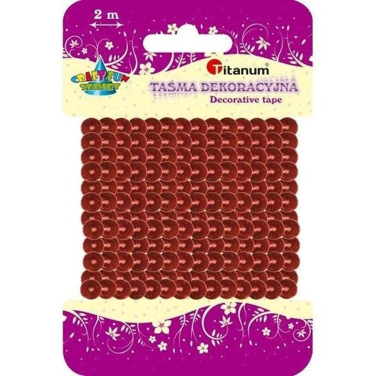 Titanum, cekiny na taśmie, czerwone, 6 mm x 2m