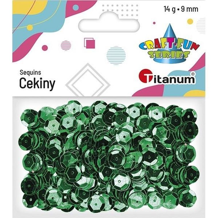 Titanum, cekiny okrągłe, 9mm, metaliczne, zielone, 14g