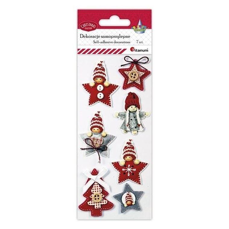 Titanum, Craft-fun Series, dekoracje samoprzylepne 3D, ludziki, gwiazdki, choinki, 7 szt.