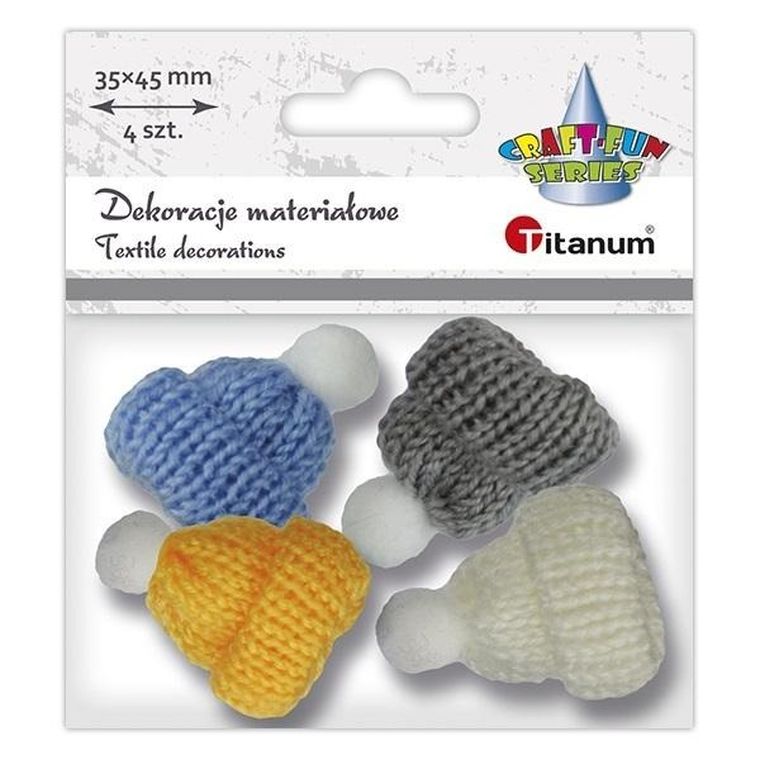 Titanum, czapeczki włóczkowe z pomponem, 4 szt.