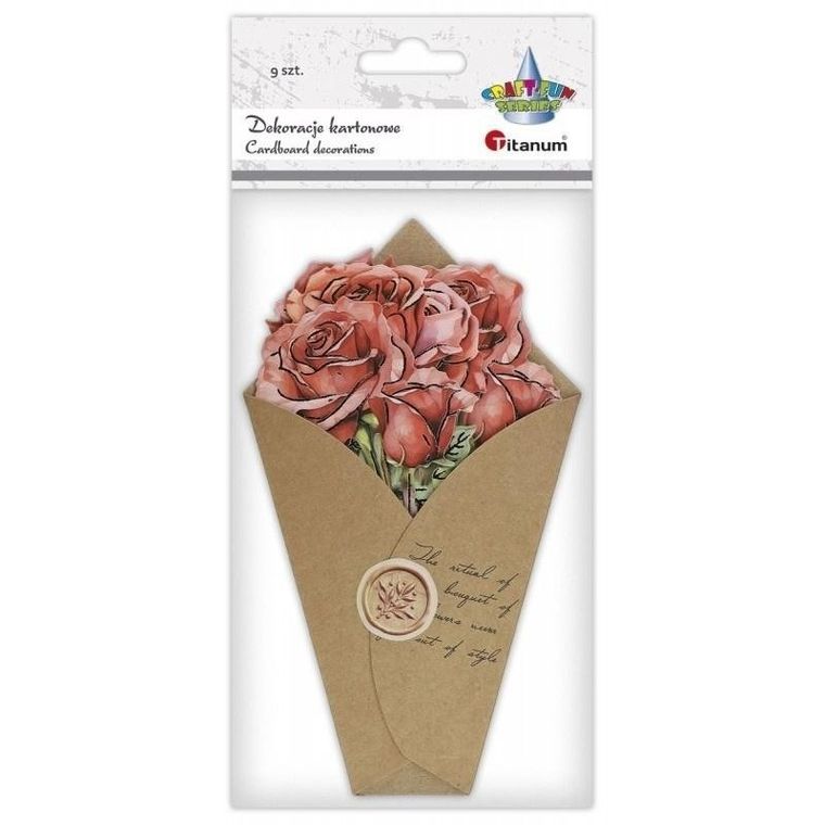 Titanum, dekoracje kartonowe, flower letter, róże, 9 szt.