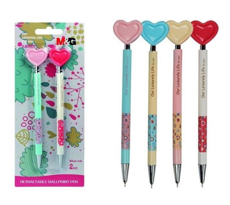 Titanum, długopis serca mix, niebieski wkład, 2 szt.