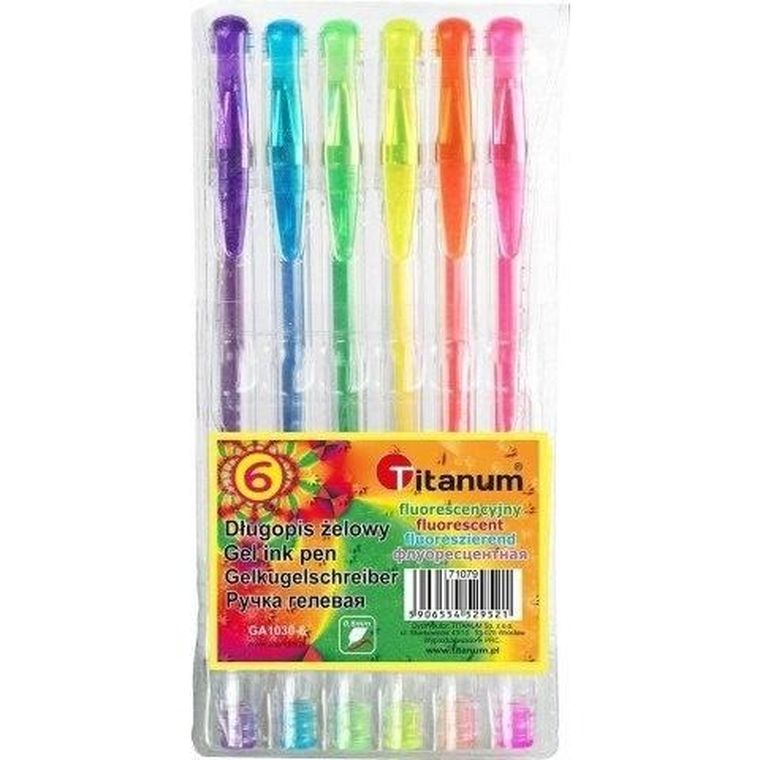 Titanum, długopisy żelowe, fluorescencyjne, 6 kolorów