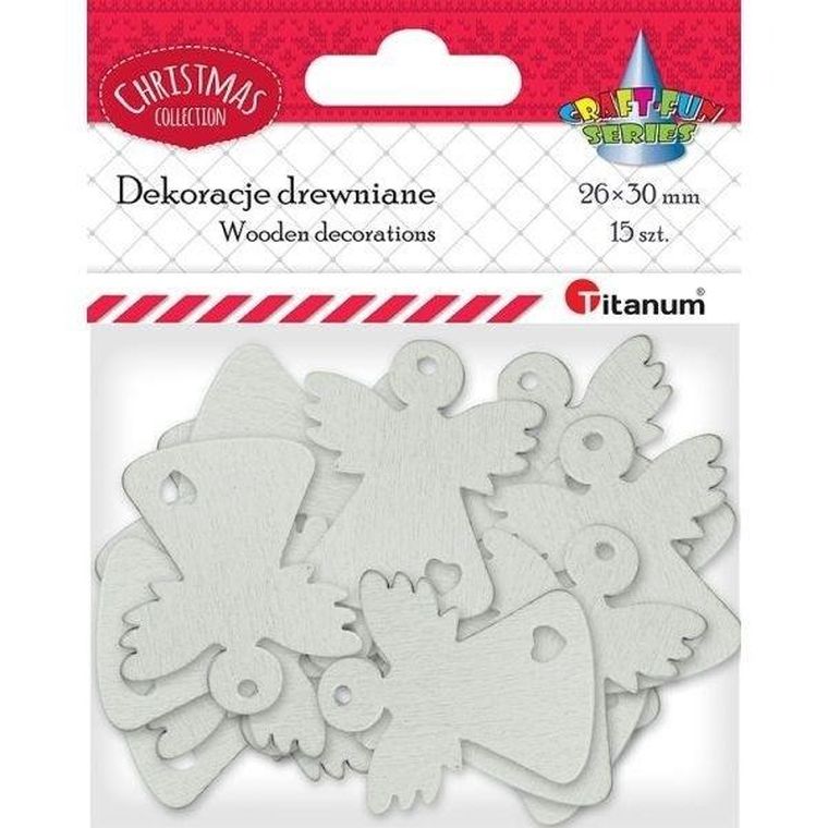 Titanum, drewniane anioły ażurowe, białe, 15 szt.