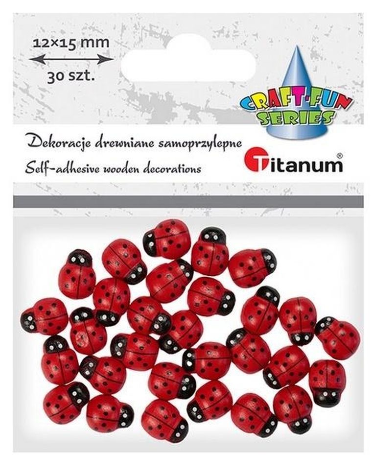 Titanum, drewniane biedronki samoprzylepne 3D, 12-15mm, 30 szt.