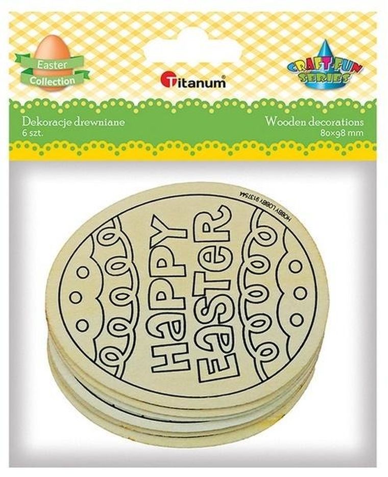 Titanum, drewniane dekoracje, pisanki, 80-98 mm, 6 szt.