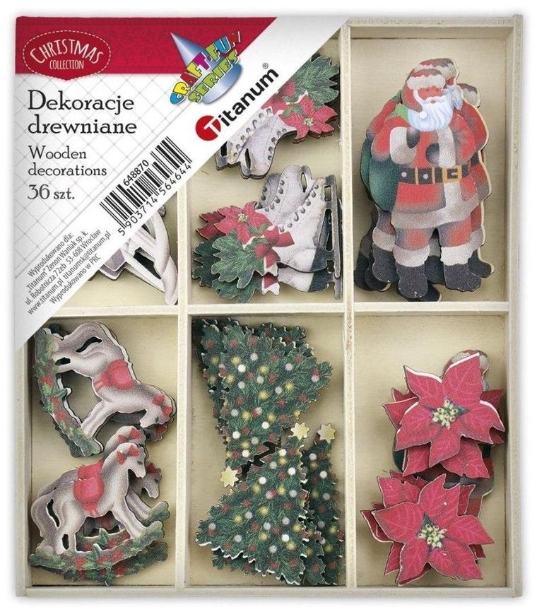 Titanum, drewniane dekoracje w drewnianym, pudełku, 96-110 mm