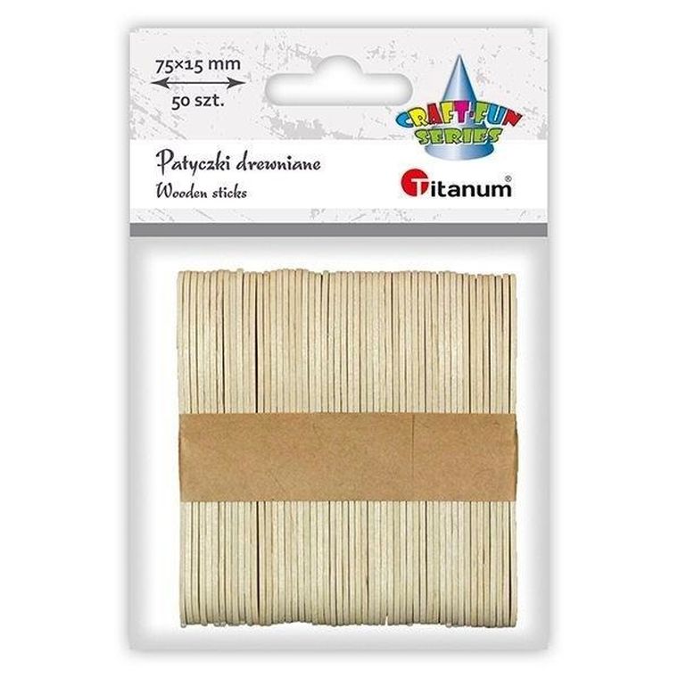 Titanum, drewniane patyczki, łyżeczki, 15-75 mm, 50 szt.