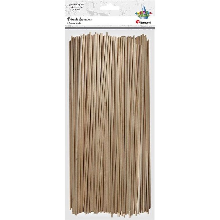 Titanum, drewniane patyczki, ogkrągłe, 3-250 mm, 100 szt.