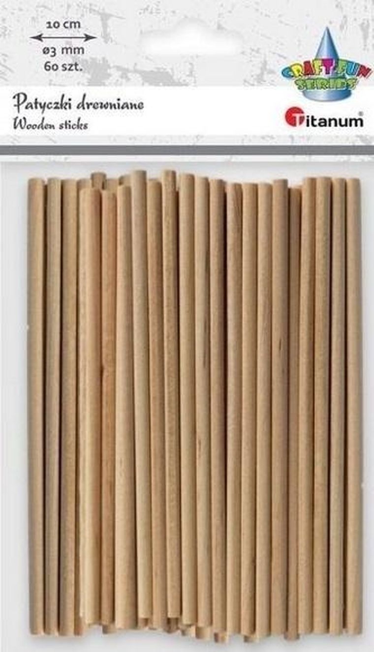 Titanum, drewniane patyczki, okrągłe, 3-100 mm, 60 szt.