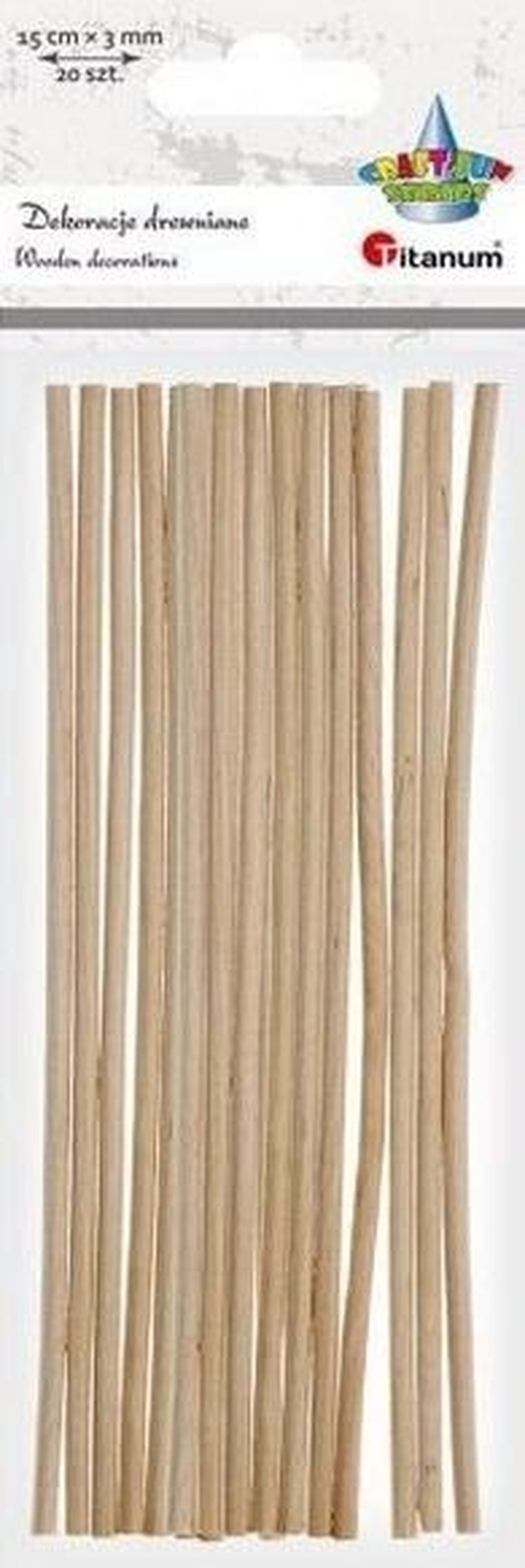 Titanum, drewniane patyczki, okrągłe dekoracje, 3-150mm, 20 szt.