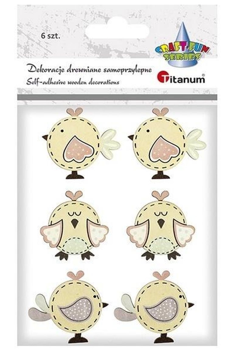Titanum, drewniane ptaszki, 42-38/36-37/42-37 mm, 6 szt.