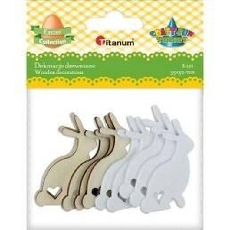 Titanum, drewniane zające, białe, 33-50 mm, 10 szt.