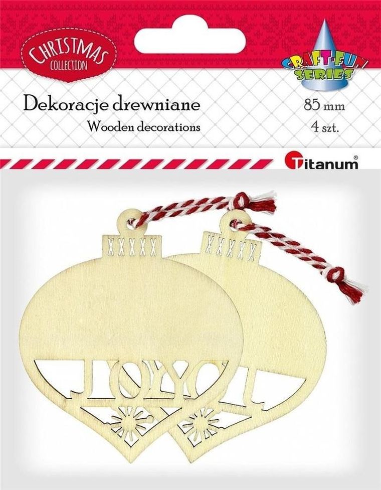 Titanum, drewniane zawieszki, bombki ażurowe, 4 szt.