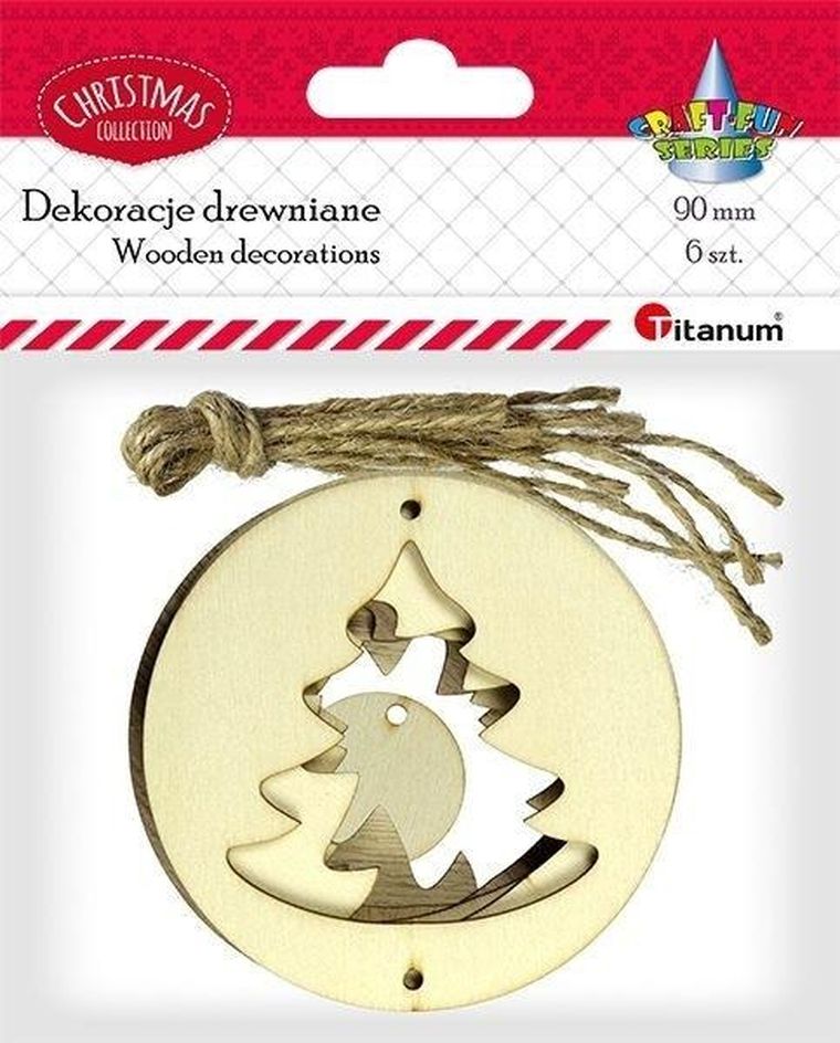 Titanum, drewniane zawieszki, choinka, 6 szt.