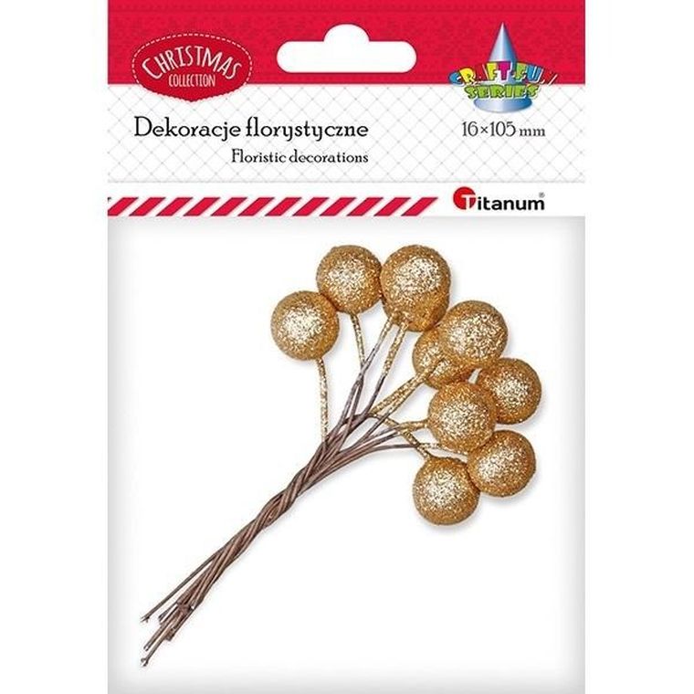 Titanum, drucik z kulką, 15mm, złota brokatowa, 10 szt.