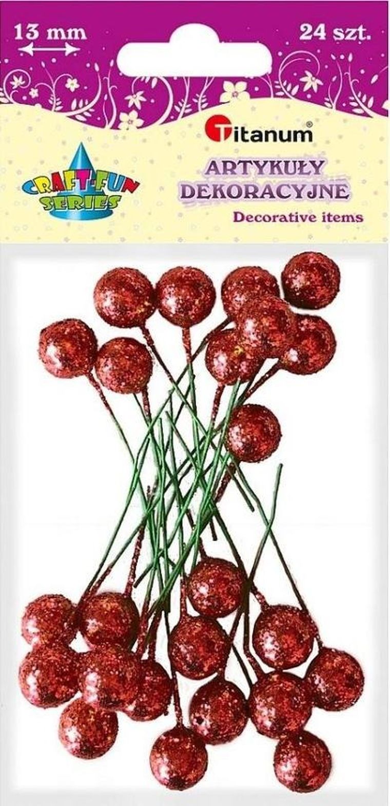 Titanum, drucik z kulką, czerwona brokat, 24 szt.